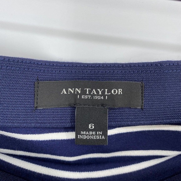 Ann Taylor Navy Blue White Striped Coral Grosgrain Ribbon Trim Nautical Skirt 6 - Picture 5 of 6